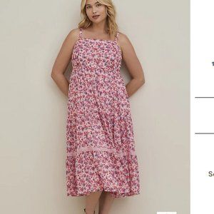 Torrid Tiered Tea Length Dress Chiffon & Lurex Floral Pink